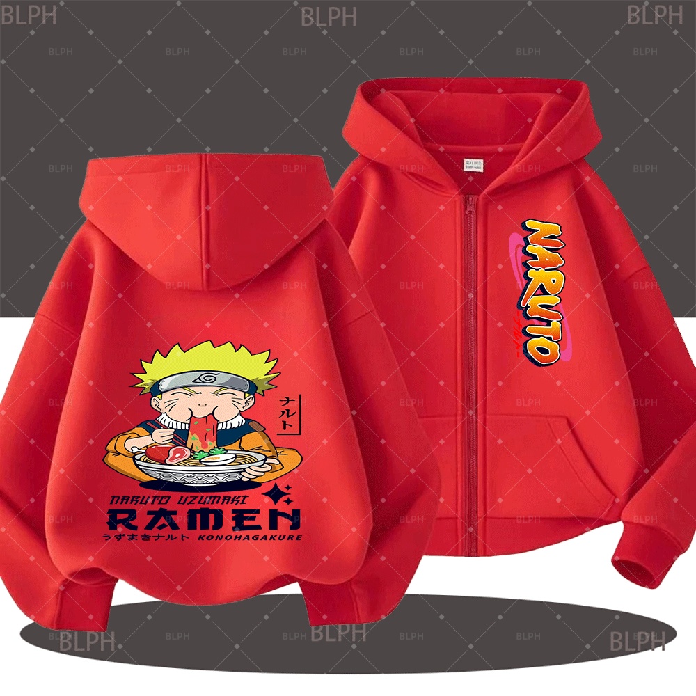 Embroidery Zip Up Hoodie - Cute Naruto Uzumaki Ramen Print Family