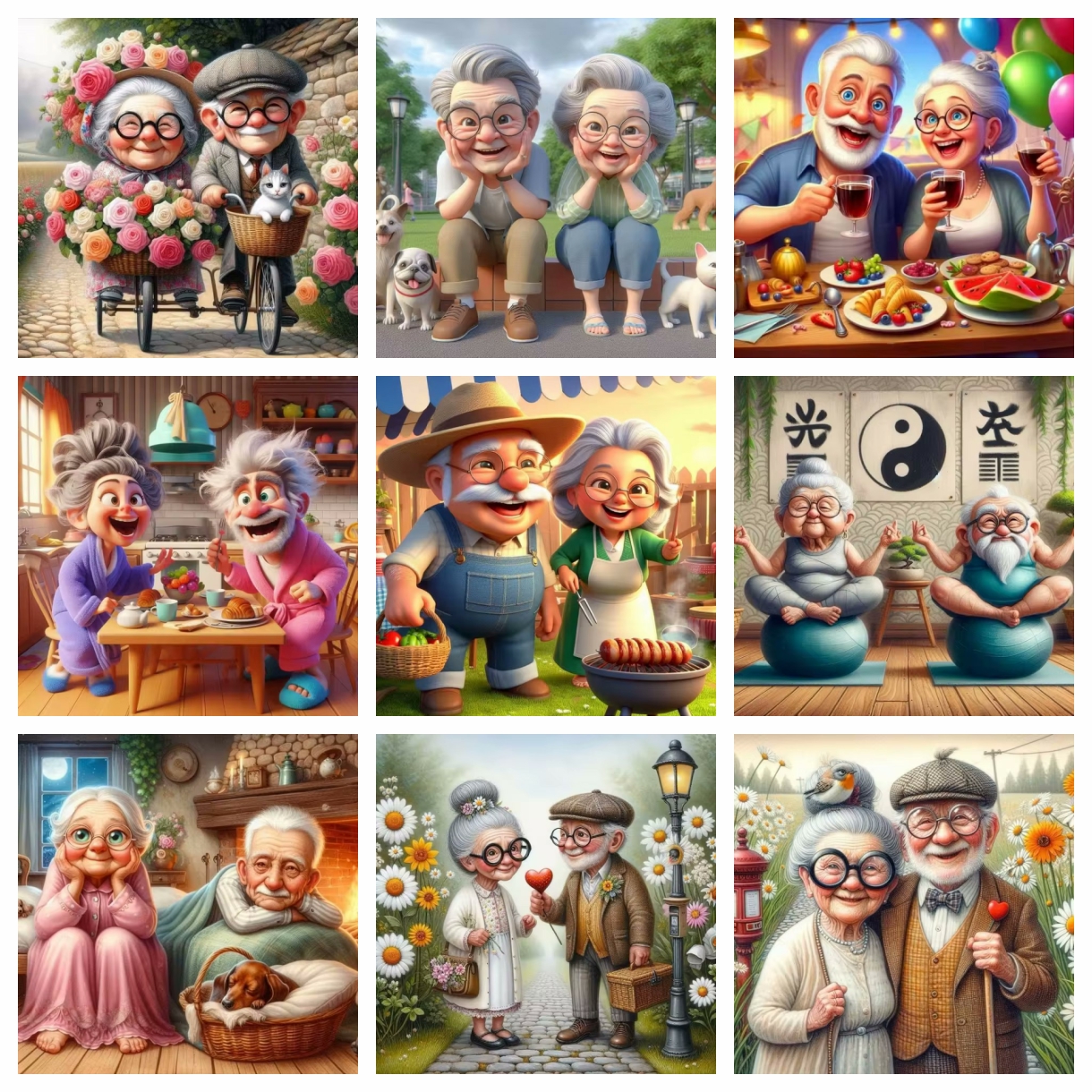 Embroidery Kit Set - Cartoon Happy Old Couple 5D Full
