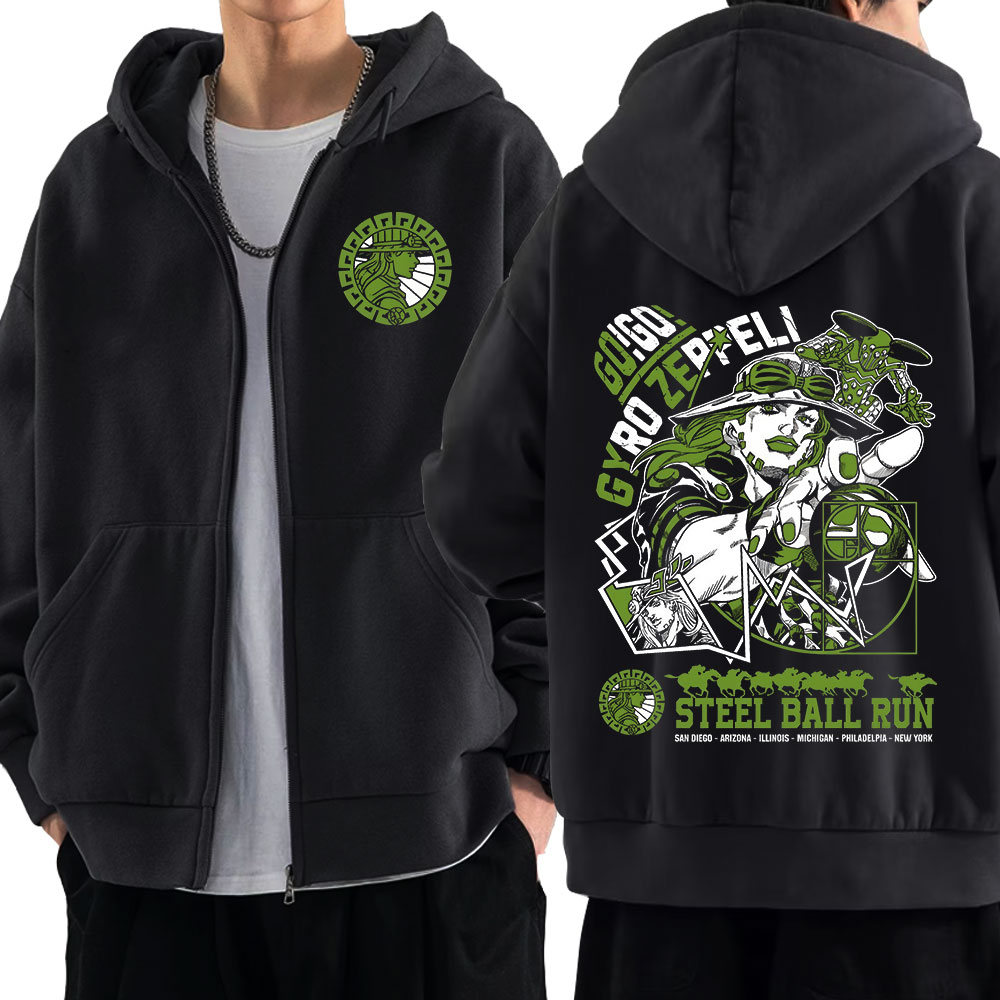 Embroidery Zip Up Hoodie - Anime Jojo Bizarre Adventure Zipper Hoodies