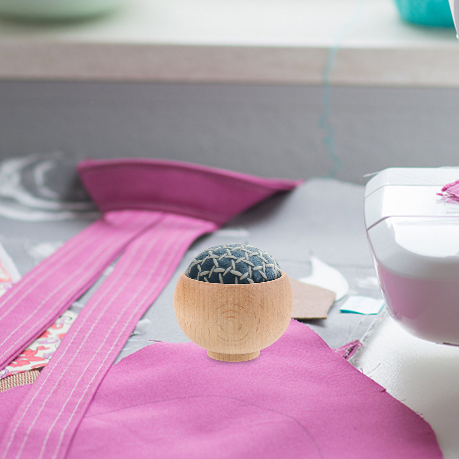 Embroidery Needles - 4Pcs Minimalist Wooden Pincushion Bowl Natural