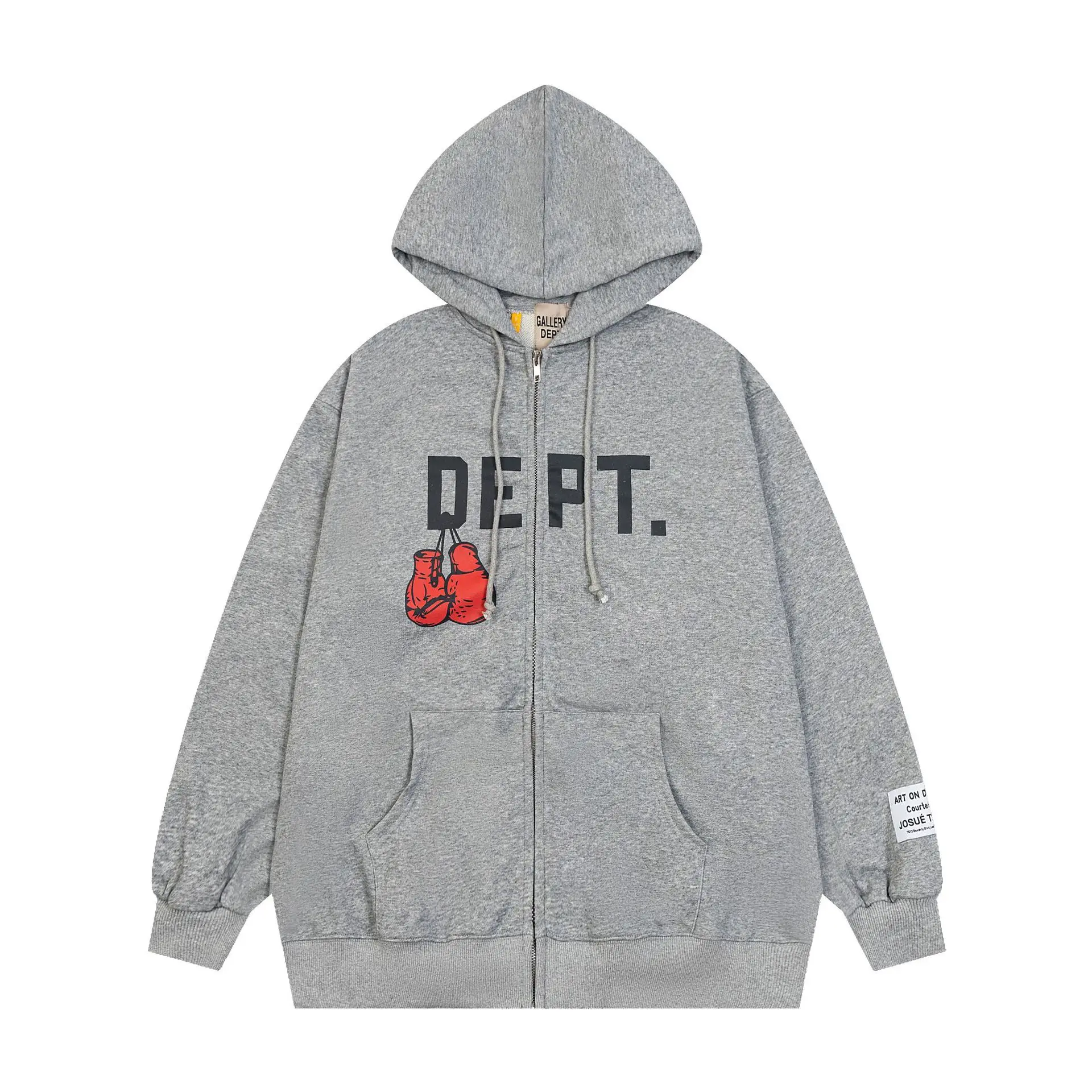 Embroidery Zip Up Hoodie - Dept Print Fashion Brand Letter Design