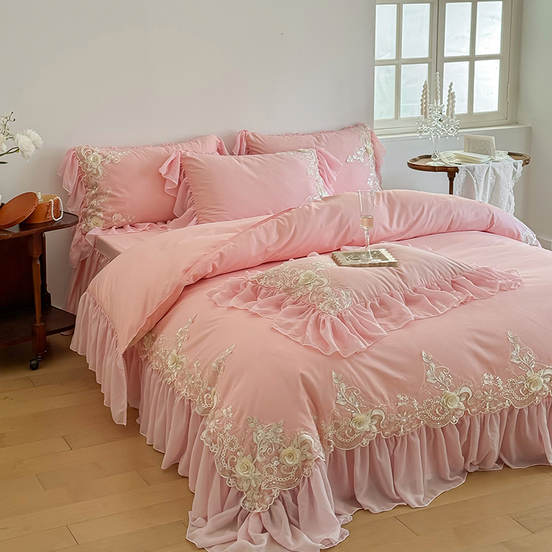 Embroidery Quilt Cover - Elegant Lace Rose Embroidery Bedding Sets