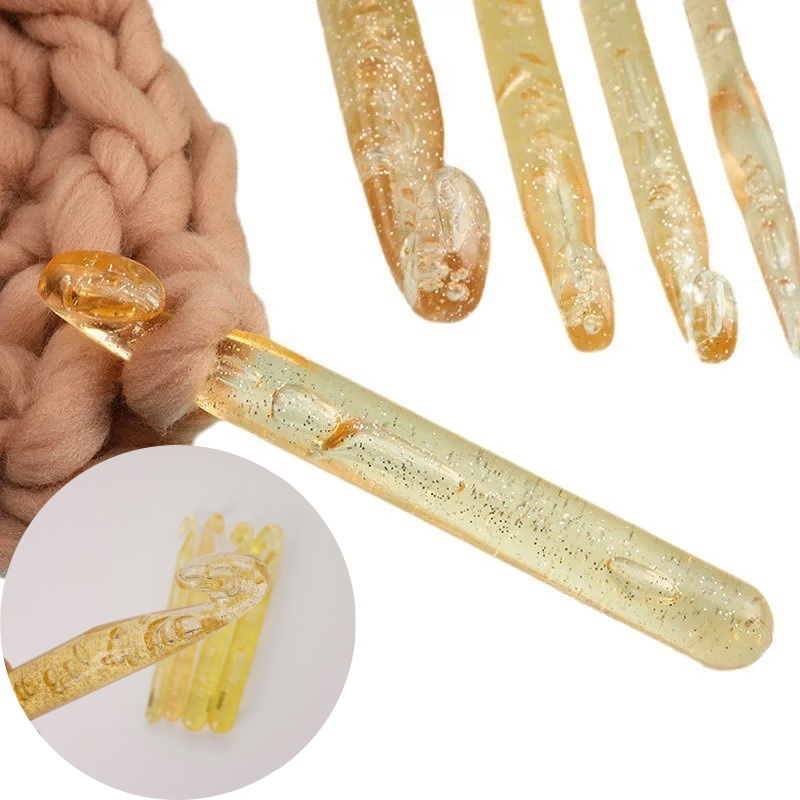 Embroidery Needles - Large Transparent Yellow Crystal Crochet Hooks