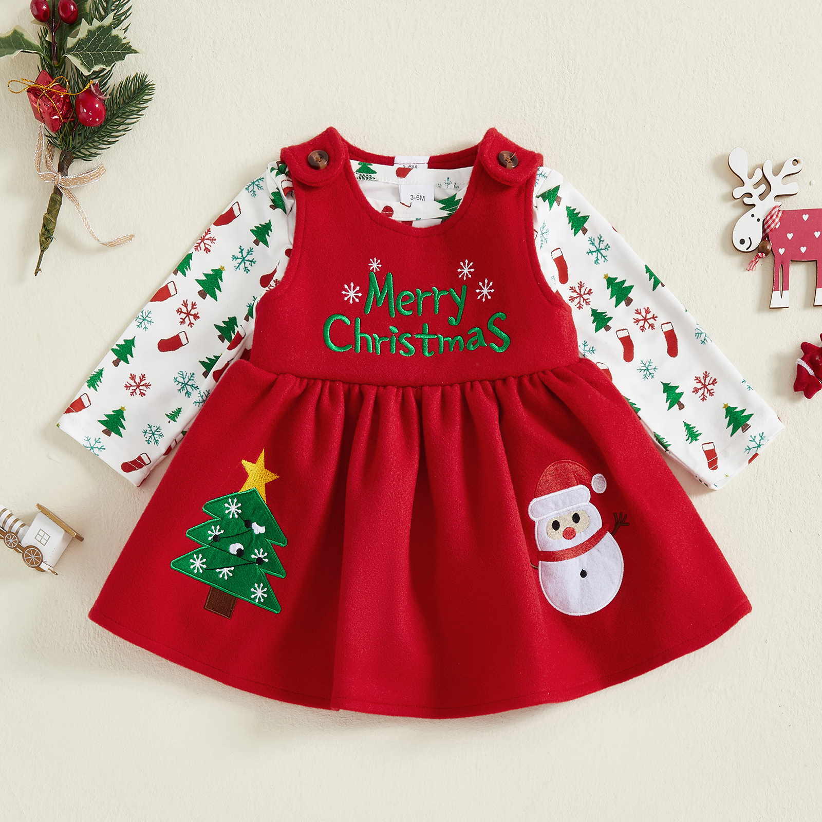 Baby Girls Christmas Outfit Lo – Embroidery Xmas Tree recenzja i cena