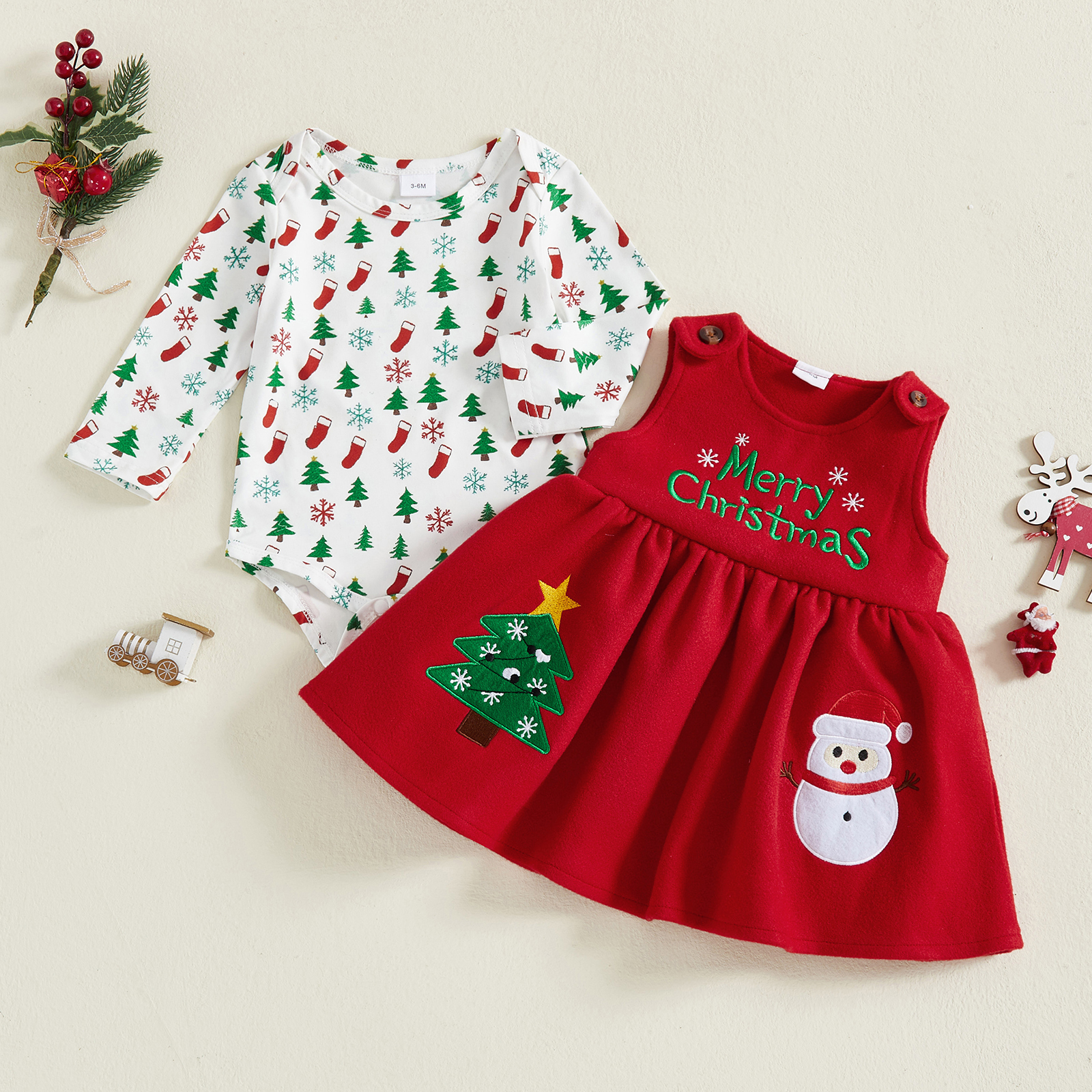 Baby Girls Christmas Outfit Lo – Embroidery Xmas Tree recenzja i cena