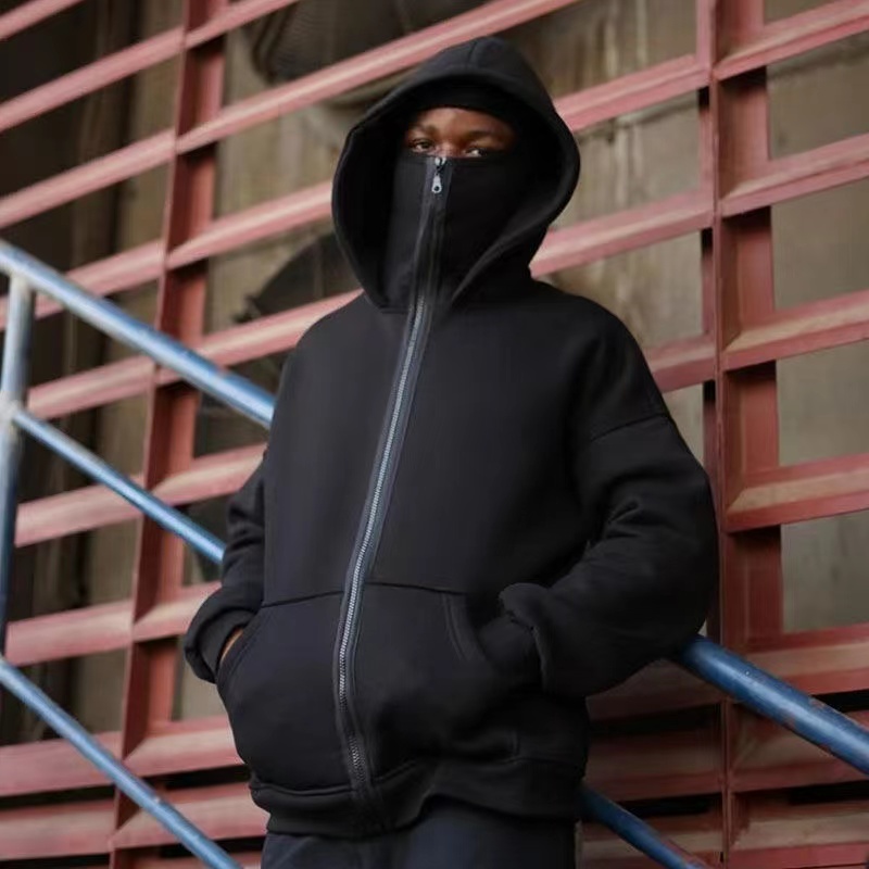 Balaclava Men Zip Hoodie Winte – Embroidery Zip Up Hoodie recenzja i cena