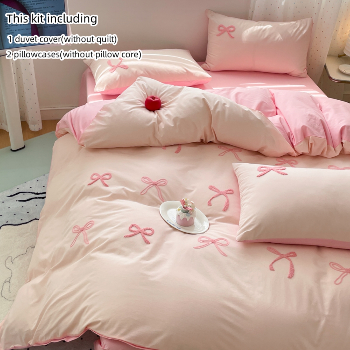 3 Piece Sheet Set  pink bowkno – Embroidery Quilt Cover recenzja i cena