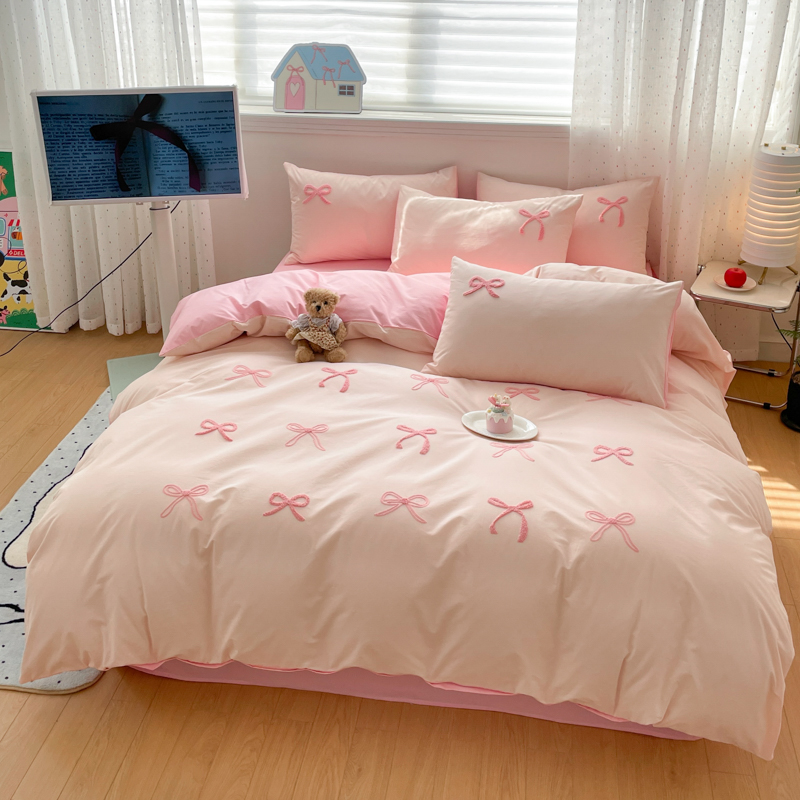 3 Piece Sheet Set  pink bowkno – Embroidery Quilt Cover recenzja i cena