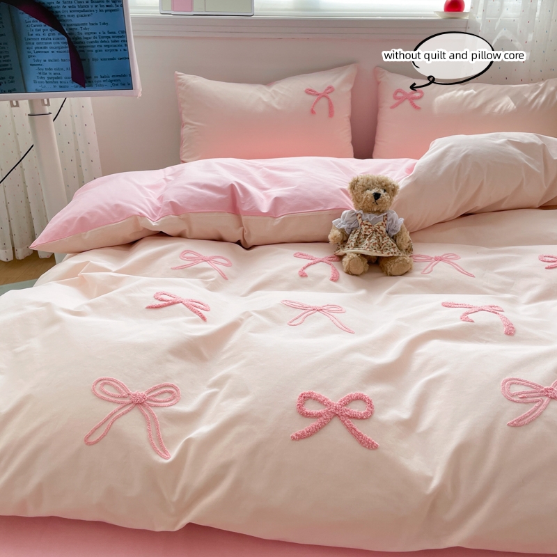 3 Piece Sheet Set  pink bowkno – Embroidery Quilt Cover recenzja i cena