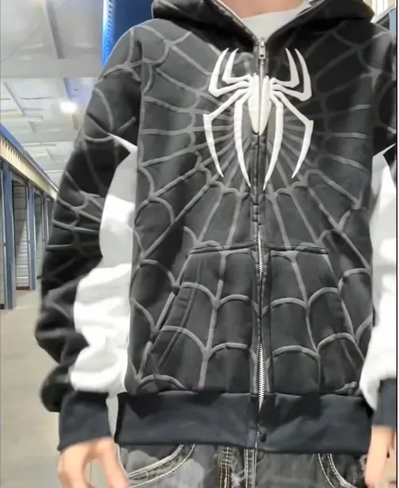 Men Spider Print Hoodies Women – Embroidery Zip Up Hoodie recenzja i cena