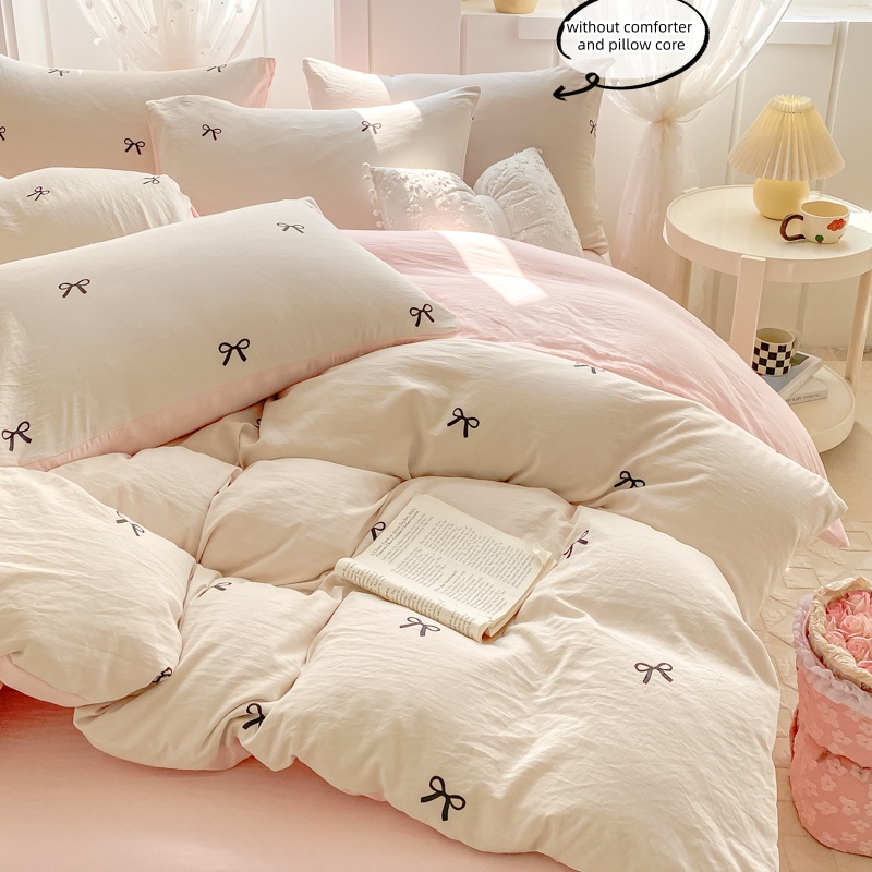 3 Piece Sheet Set  pink bowkno – Embroidery Quilt Cover recenzja i cena