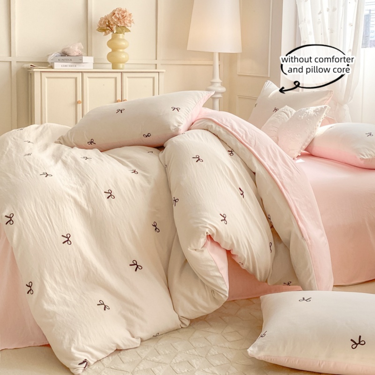 3 Piece Sheet Set  pink bowkno – Embroidery Quilt Cover recenzja i cena