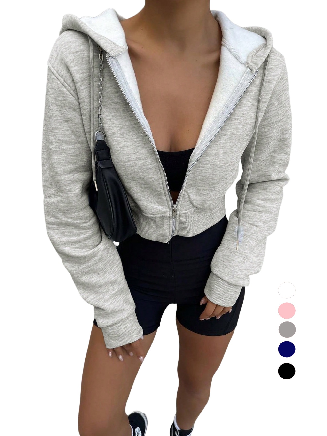 Women's Gray Cropped Zip Up Ho – Embroidery Zip Up Hoodie recenzja i cena
