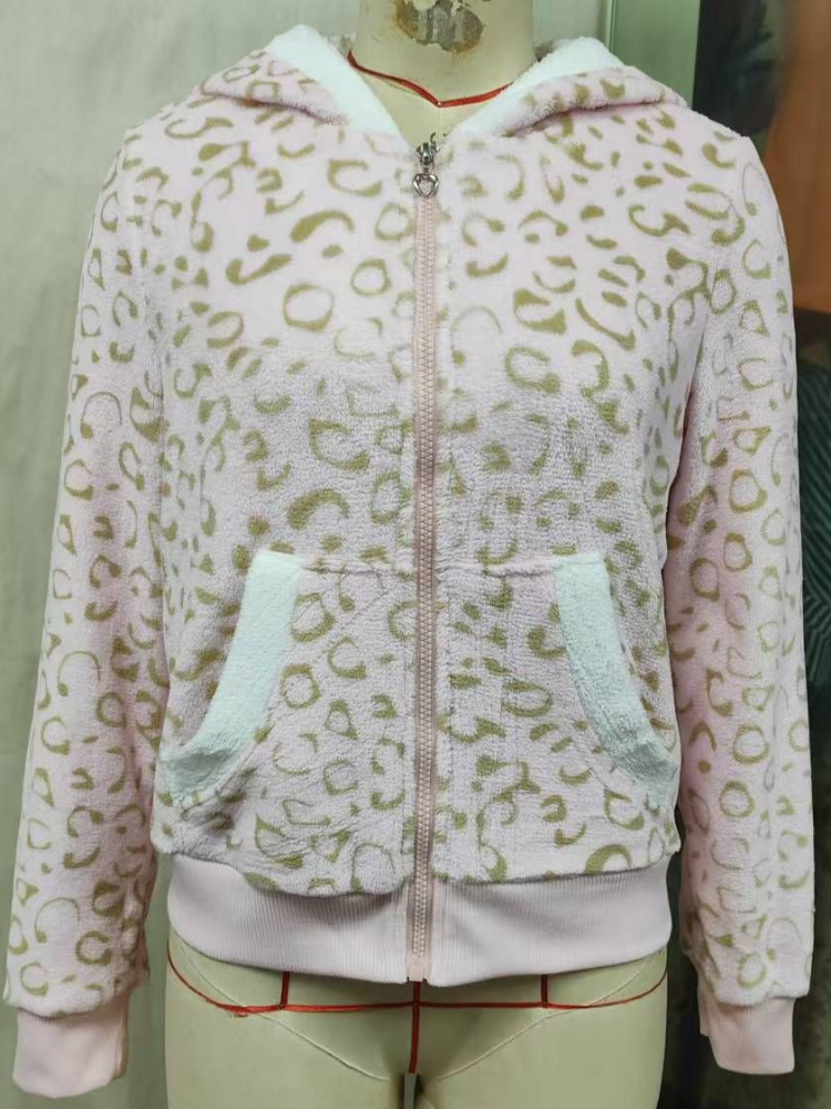 Cute pink Leopard Pint Hooded  – Embroidery Zip Up Hoodie recenzja i cena