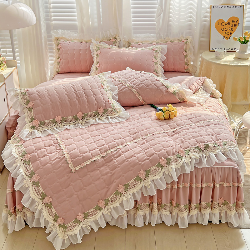 Pink Korean Princess Style Bed – Embroidery Quilt Cover recenzja i cena