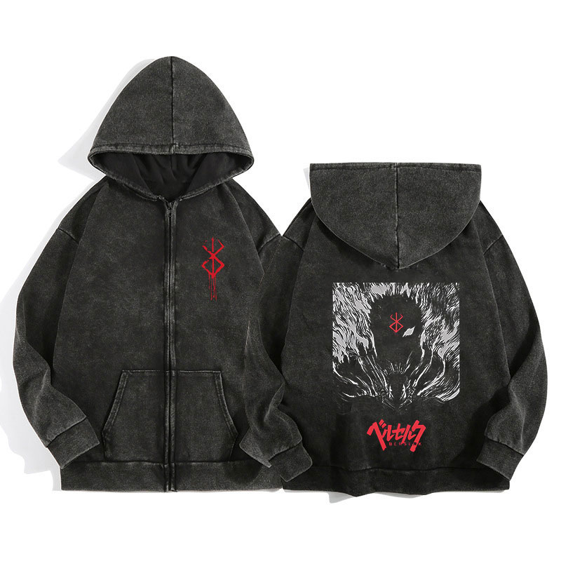 Anime Berserk Wash Zip Up Hood – Embroidery Zip Up Hoodie recenzja i cena