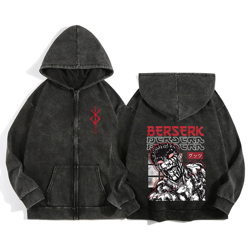 Anime Berserk Wash Zip Up Hood – Embroidery Zip Up Hoodie recenzja i cena