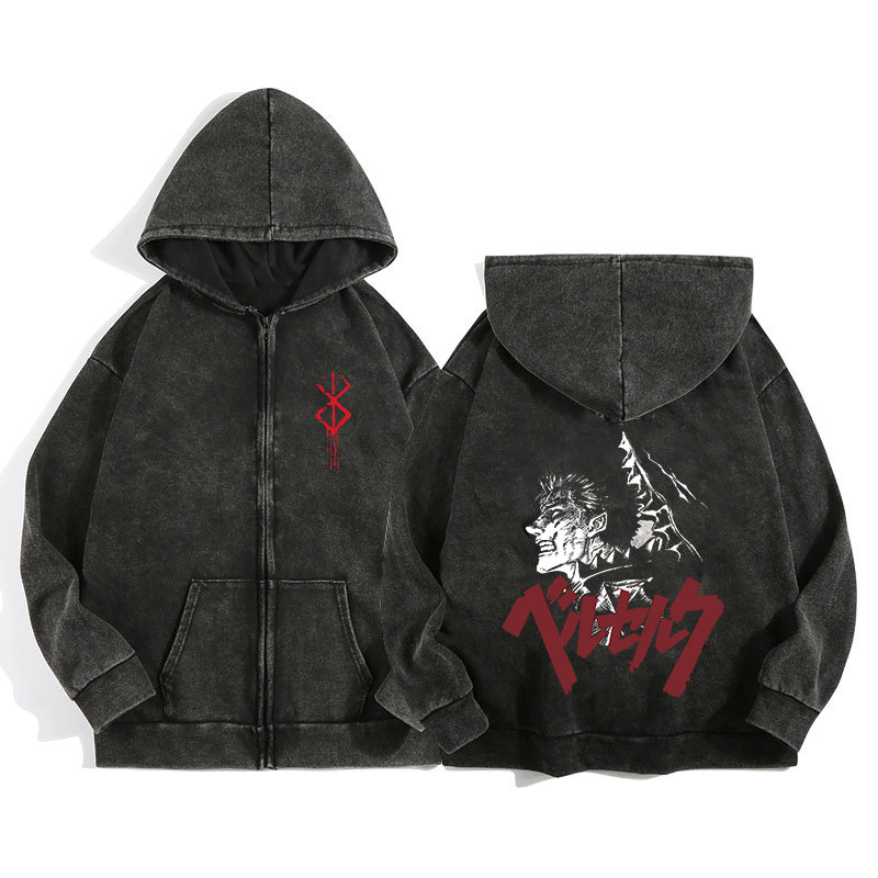 Anime Berserk Wash Zip Up Hood – Embroidery Zip Up Hoodie recenzja i cena