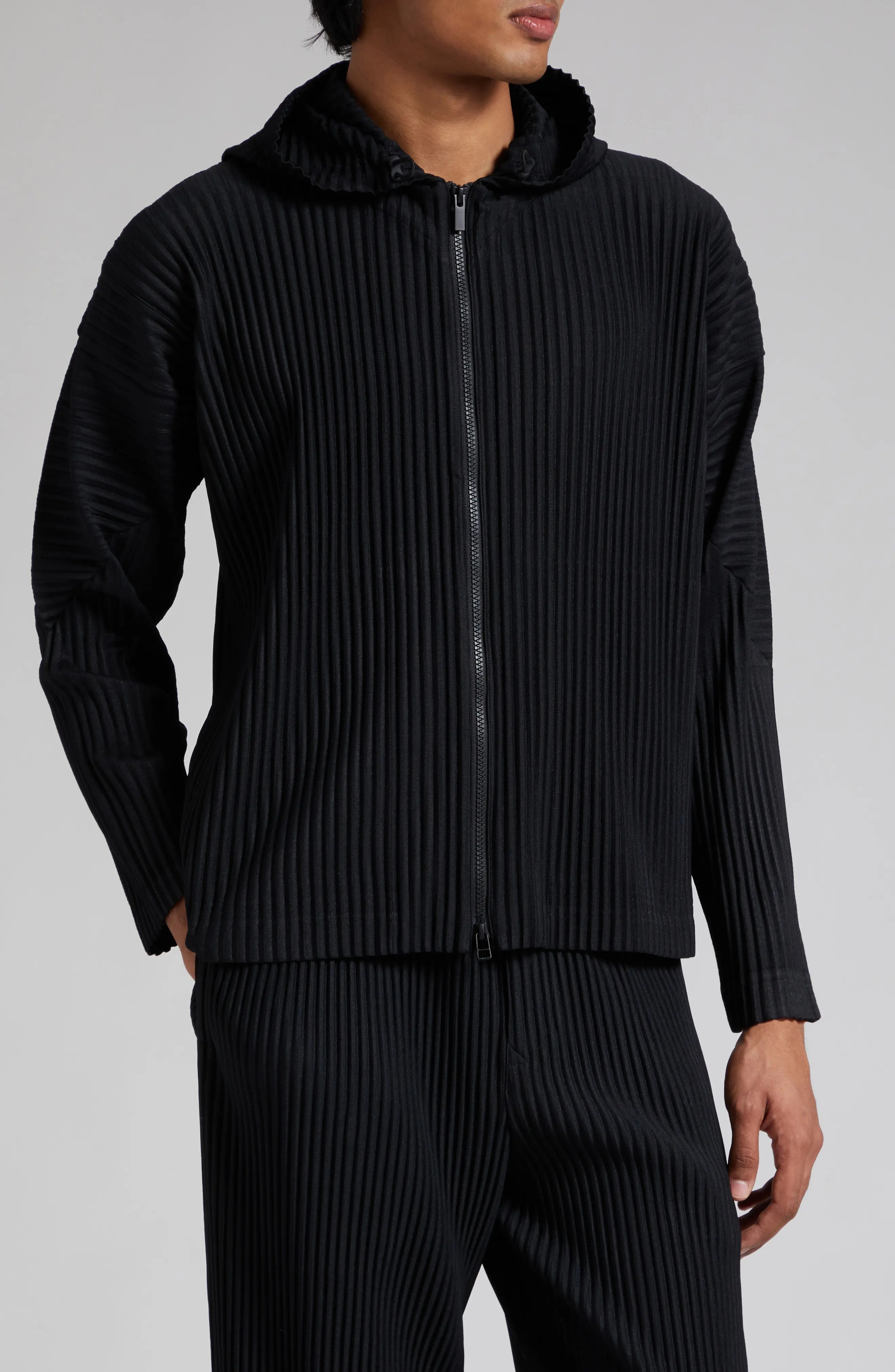 Miyake Pleated Men Zip-up Plis – Embroidery Zip Up Hoodie recenzja i cena